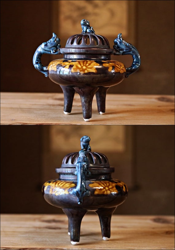 銅蓋付交趾焼香炉 【公式通販】