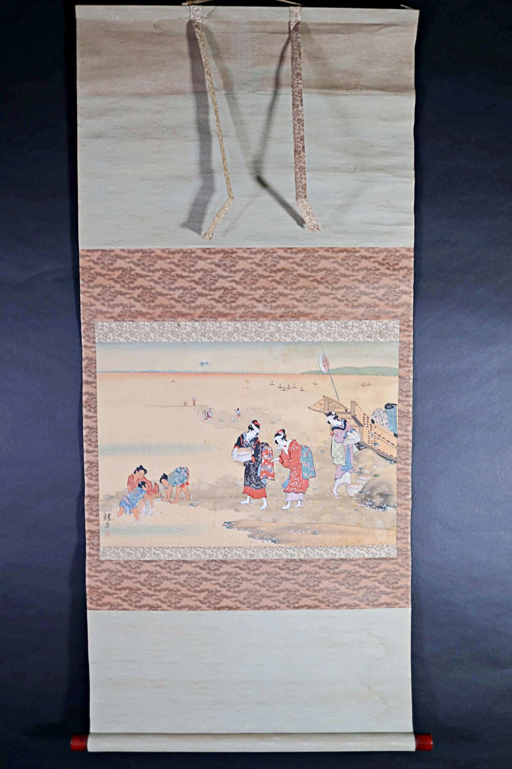 掛け軸 - 日本のアンティーク、母と子、明治時代の掛軸 - Etsy 日本