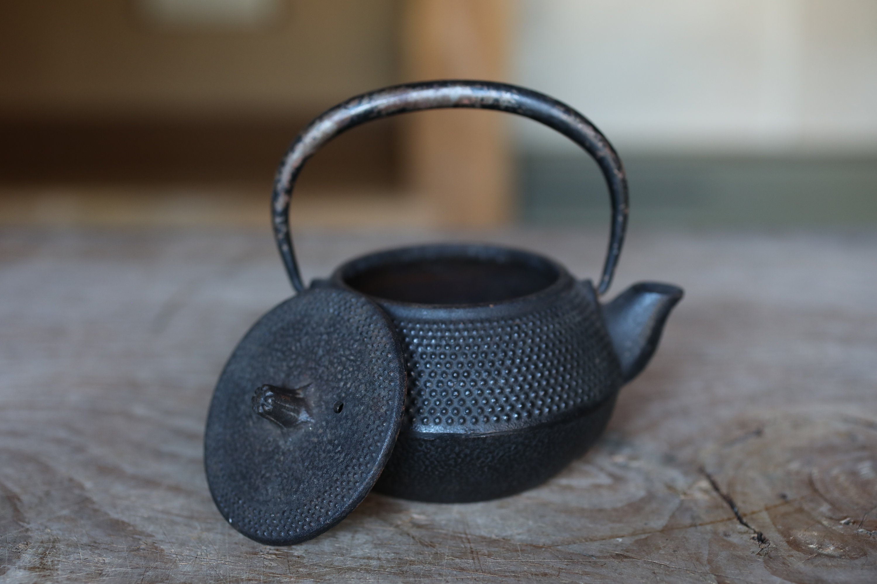 Nanbu tetsubin kettle from Mizusawa, shippô, by Sasaki Nami
