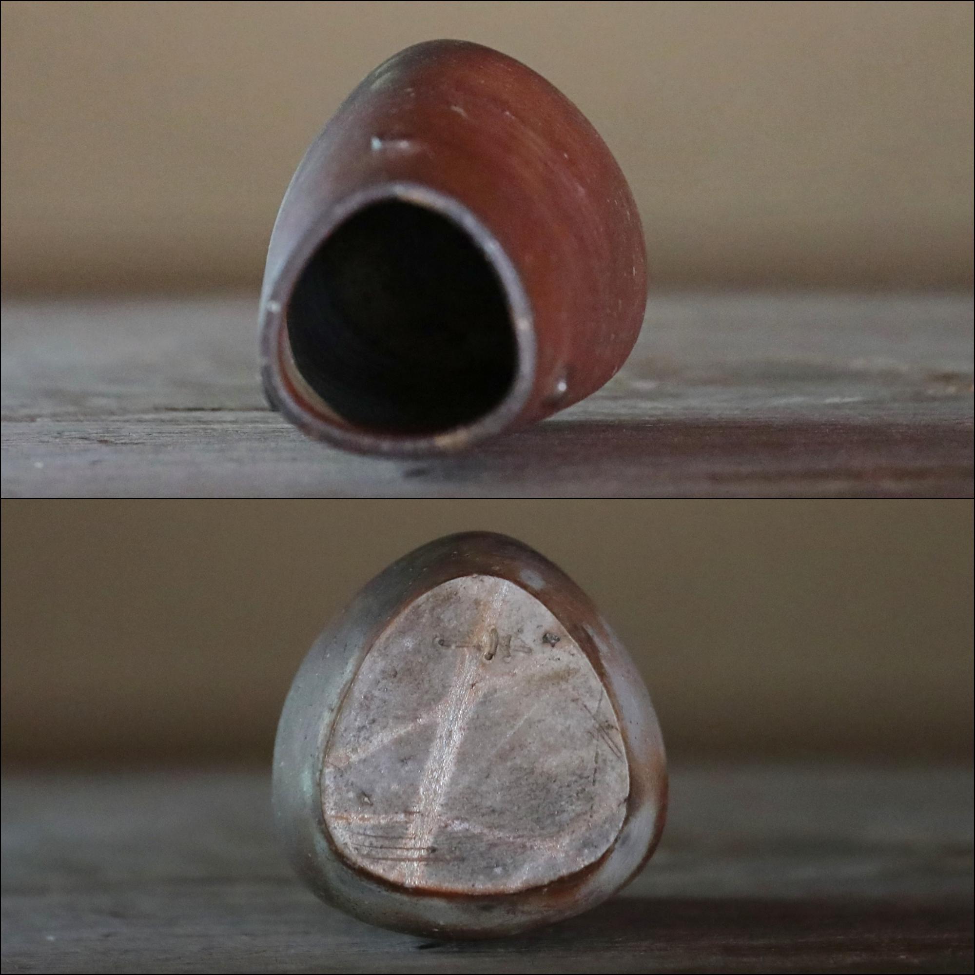 備前焼花瓶、銘入り陶器、木箱入り（7.4×3.3インチ/18.8×8.5cm