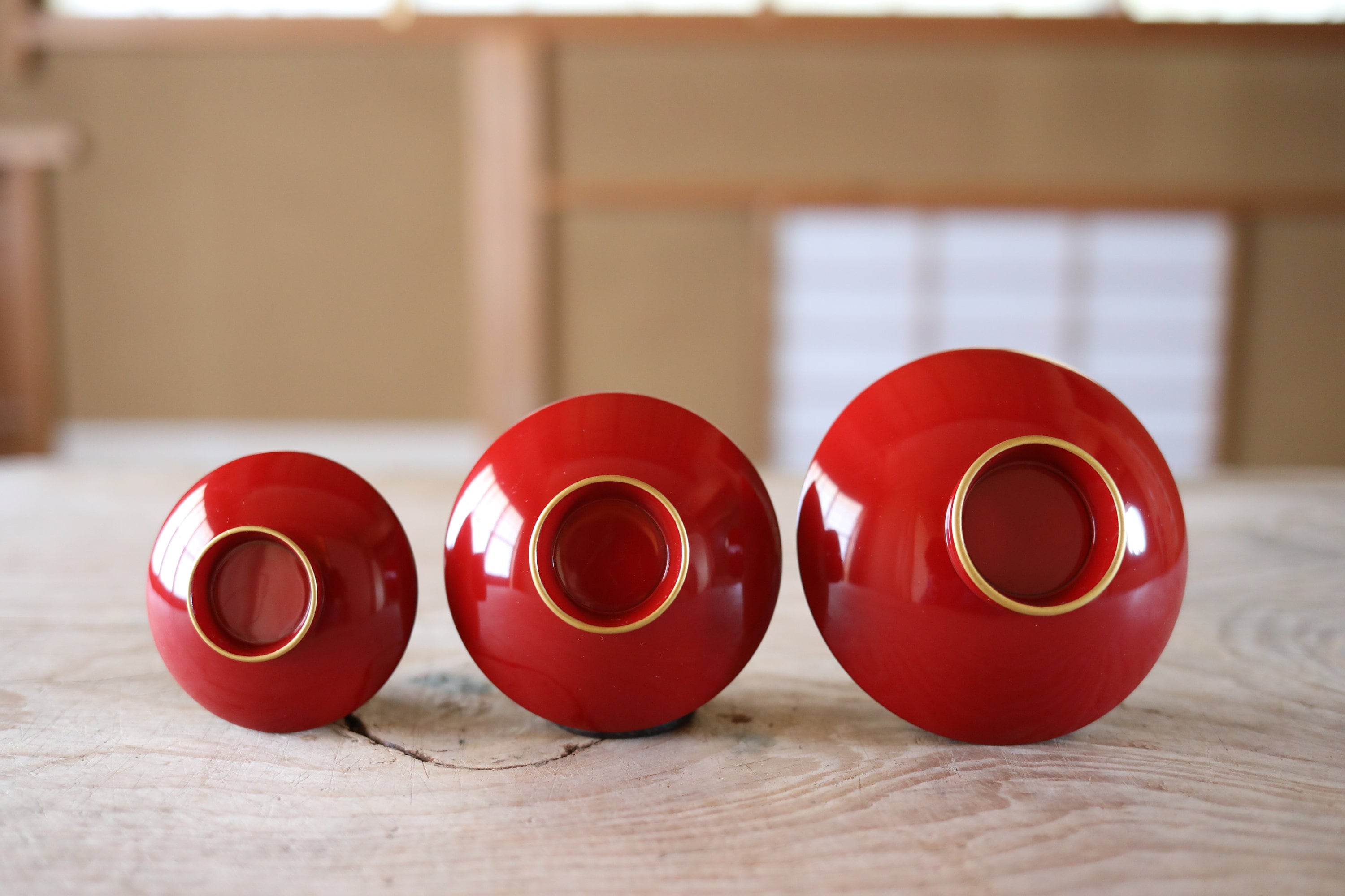 Lacquer Urushi- Vintage Japanese Makie Sake Cup Set, Gold Kanji