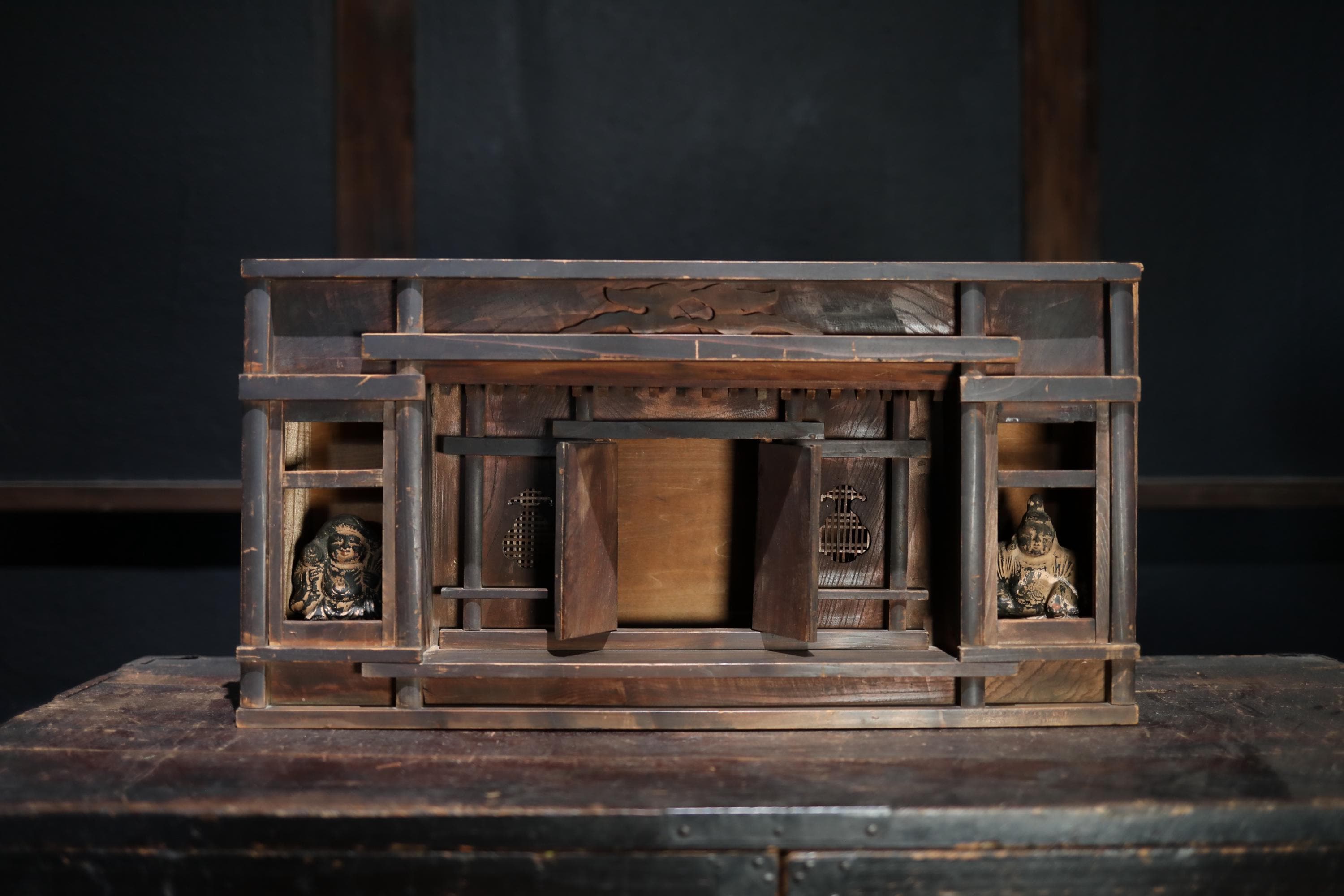 Shinto- Antique Japanese Zushi Cabinet Kamidana, Gods Dolls Shrine