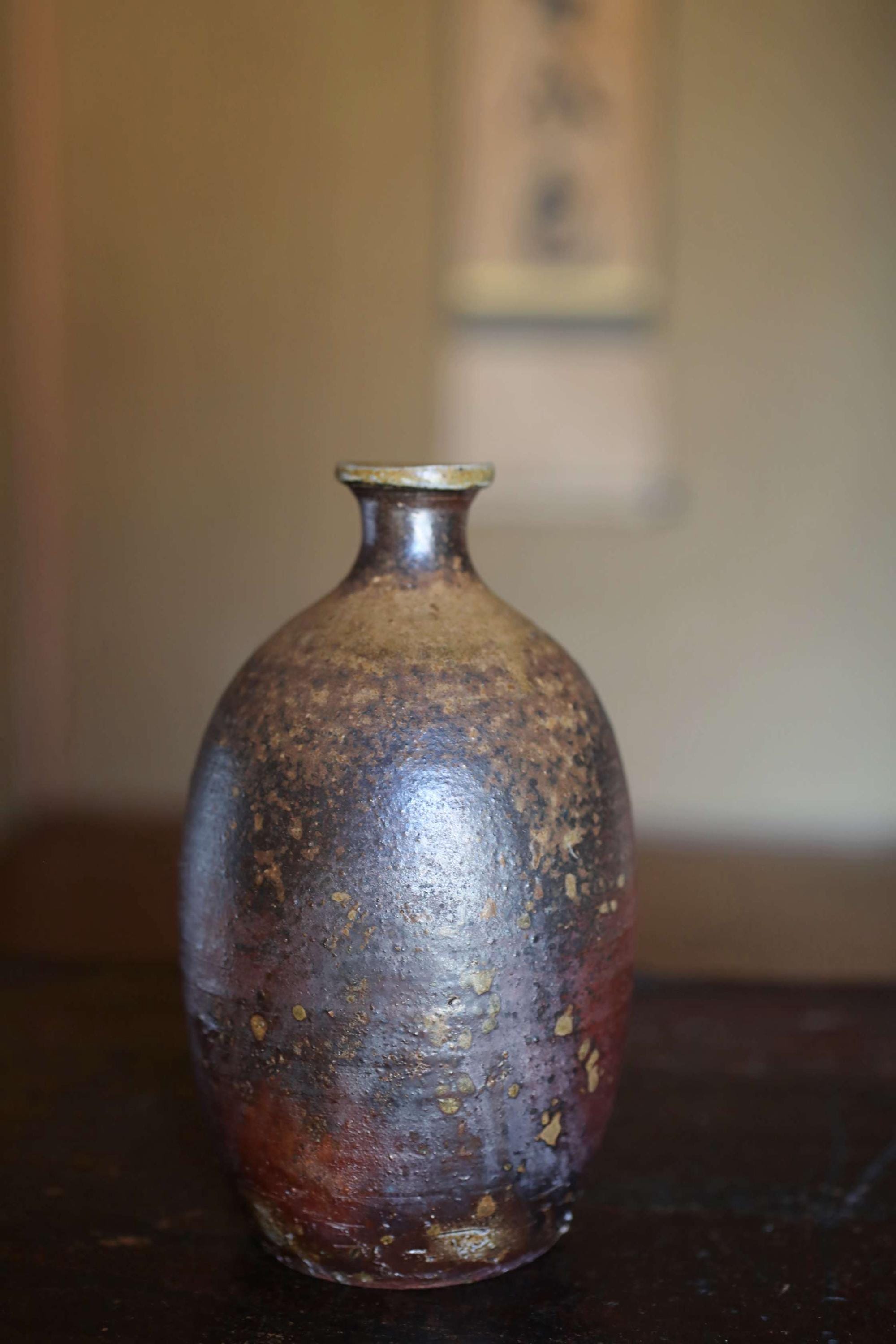 アンティーク備前焼花瓶：飛襷釉陶器、1970年代署名入り、ギフト