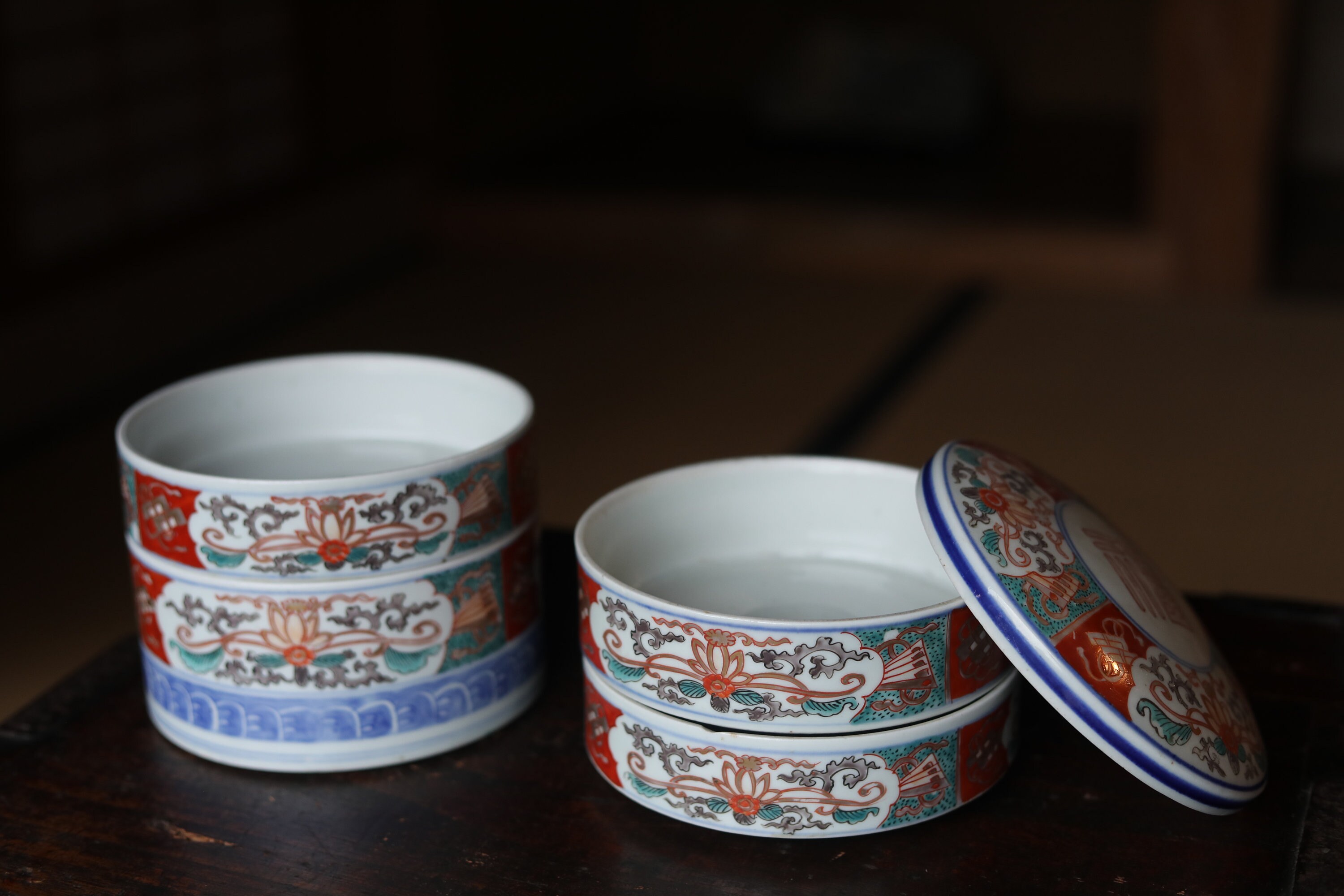 Japanese Antique Container KOIMARI Porcelain Jūbako Red