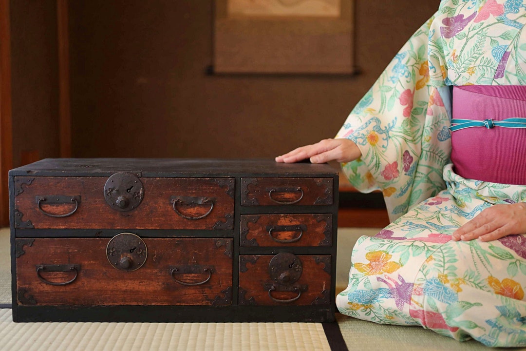 古引き出し FINE! Japanese Antique Furniture 1800s Black Wooden Low