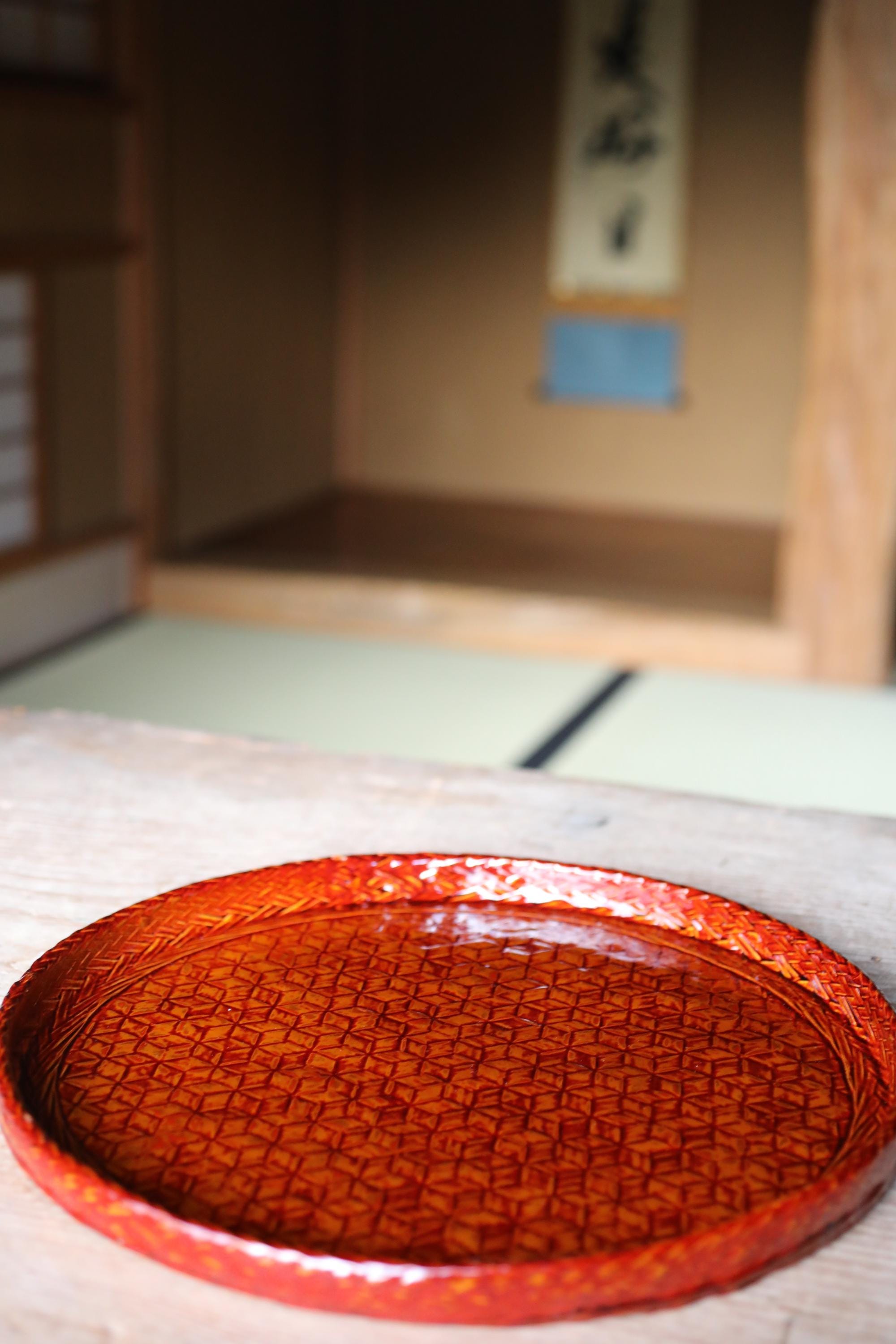 漆塗り - ヴィンテージ 日本製竹トレー：手織り茶道工芸品 H1.1xW14.3