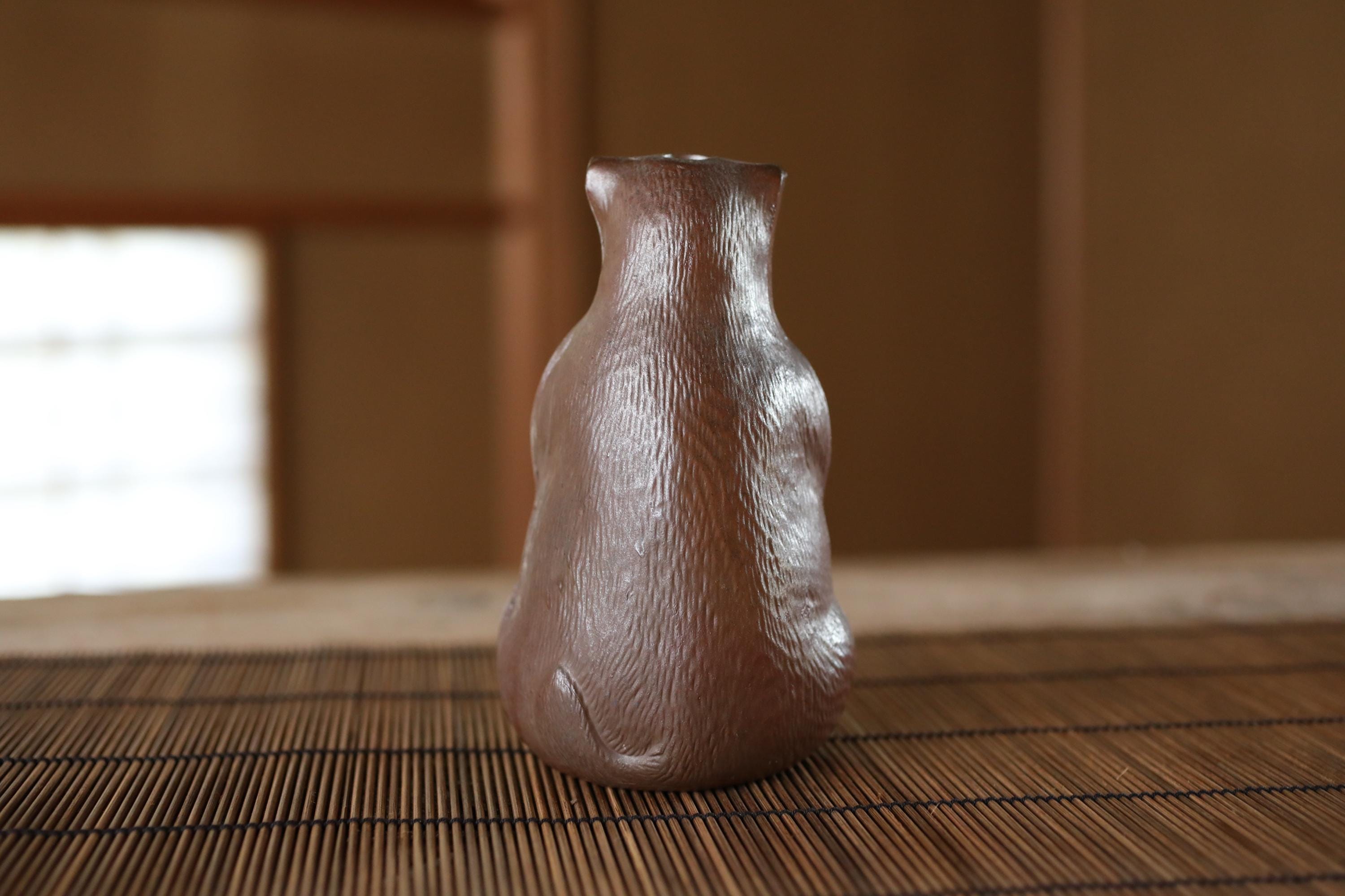 Bizen Ware- Vintage Pottery Raccoon Dog Sake Bottle, Japanese