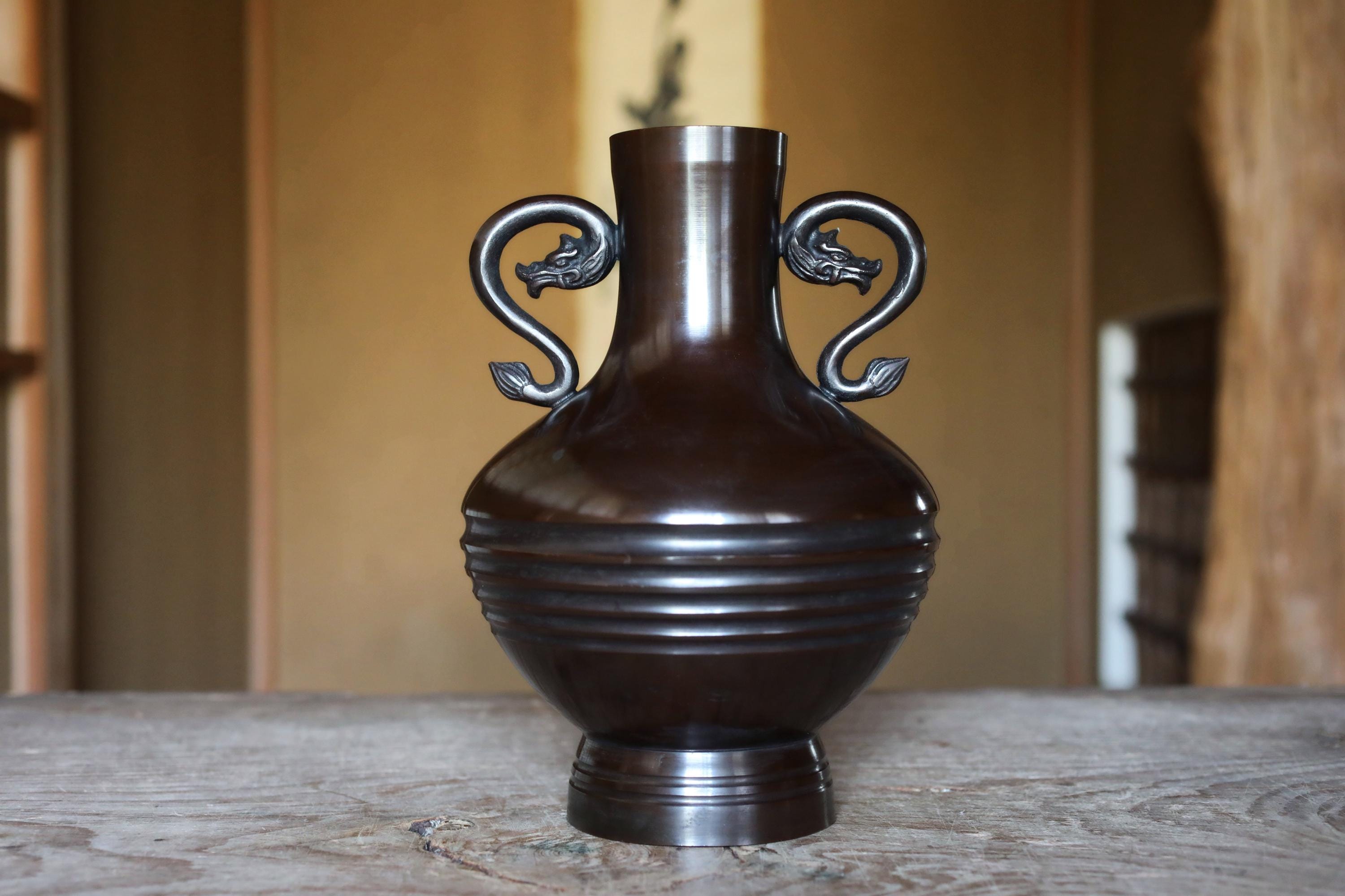 工芸品 Japanese Bronze Glazed Vase with Handles 工芸品 Japanese