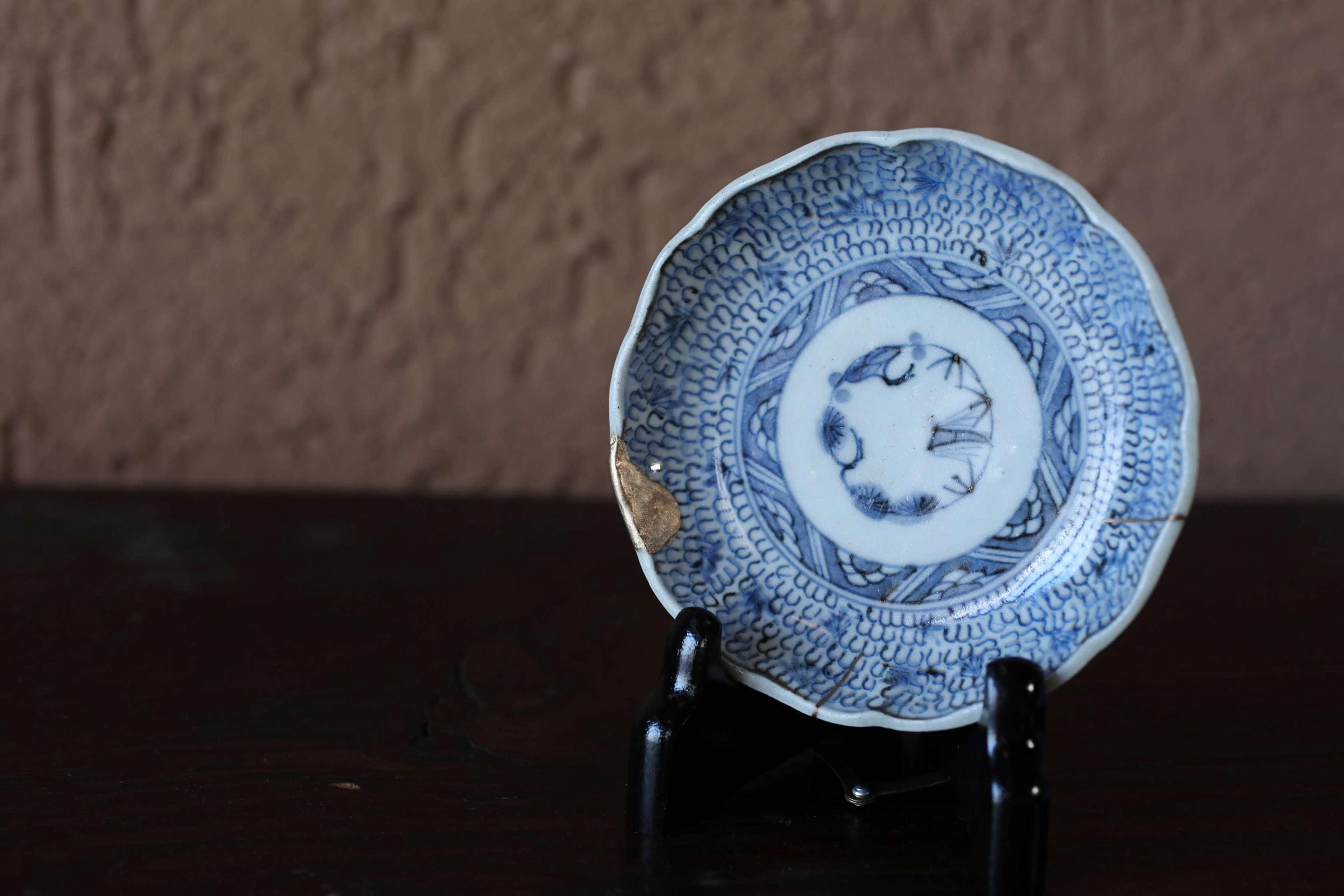 アンティーク江戸時代 和磁器皿 金継ぎ修理 染付皿 - Etsy 日本