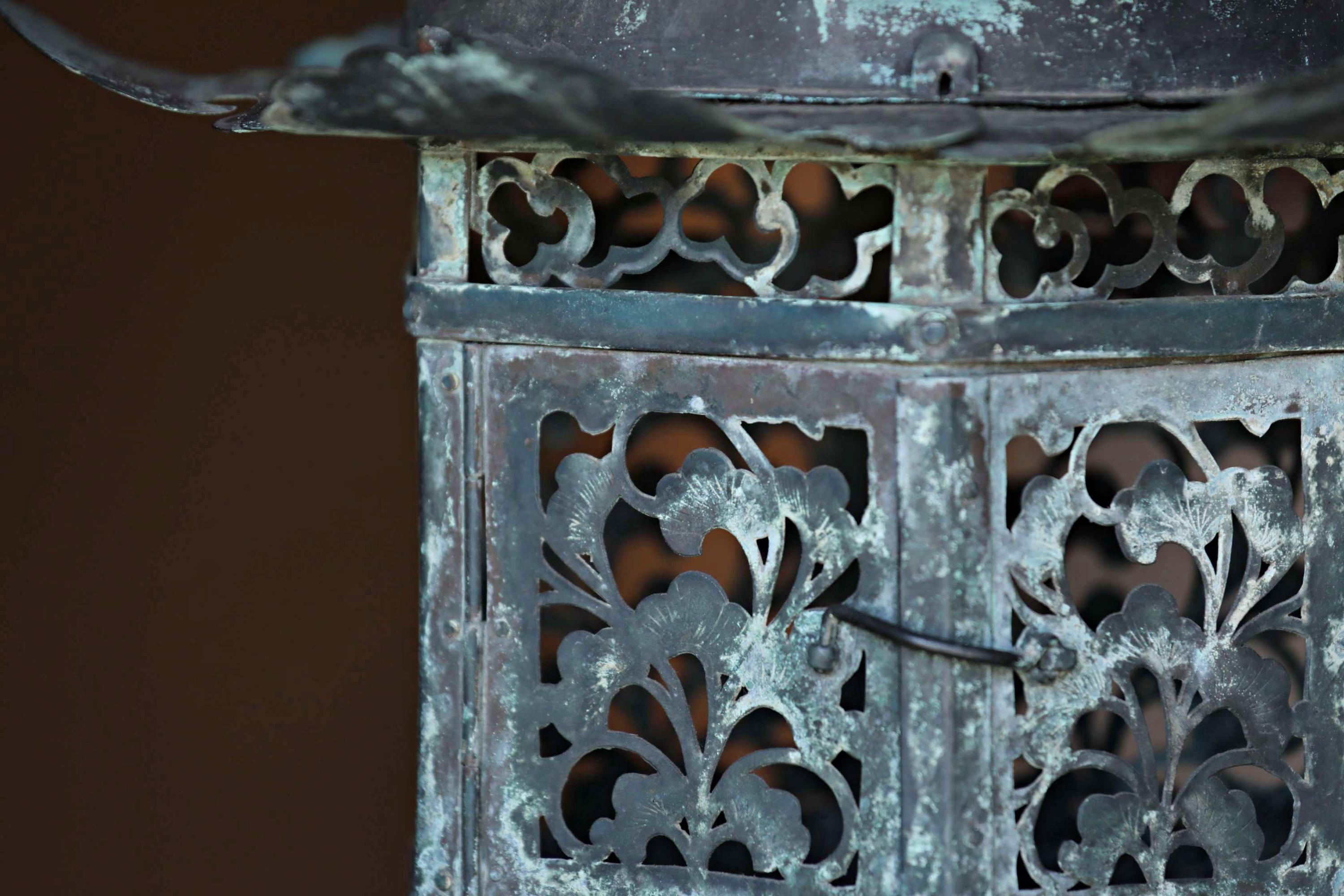 Lantern- Antique Japanese Bronze Hanging, Large, Buddhist Temple