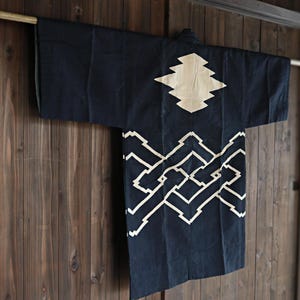 Antique Japanese Jaket Happi: Indigo dye with die-cut patterns, Deadstock