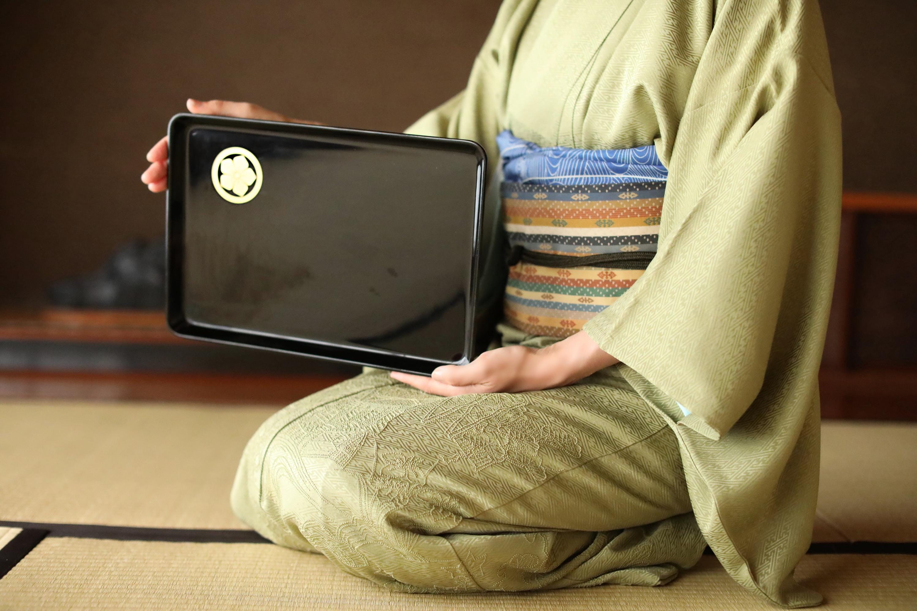 Japanese URUSHI Lacquer Square Tray OBON Black Gold Wisteria