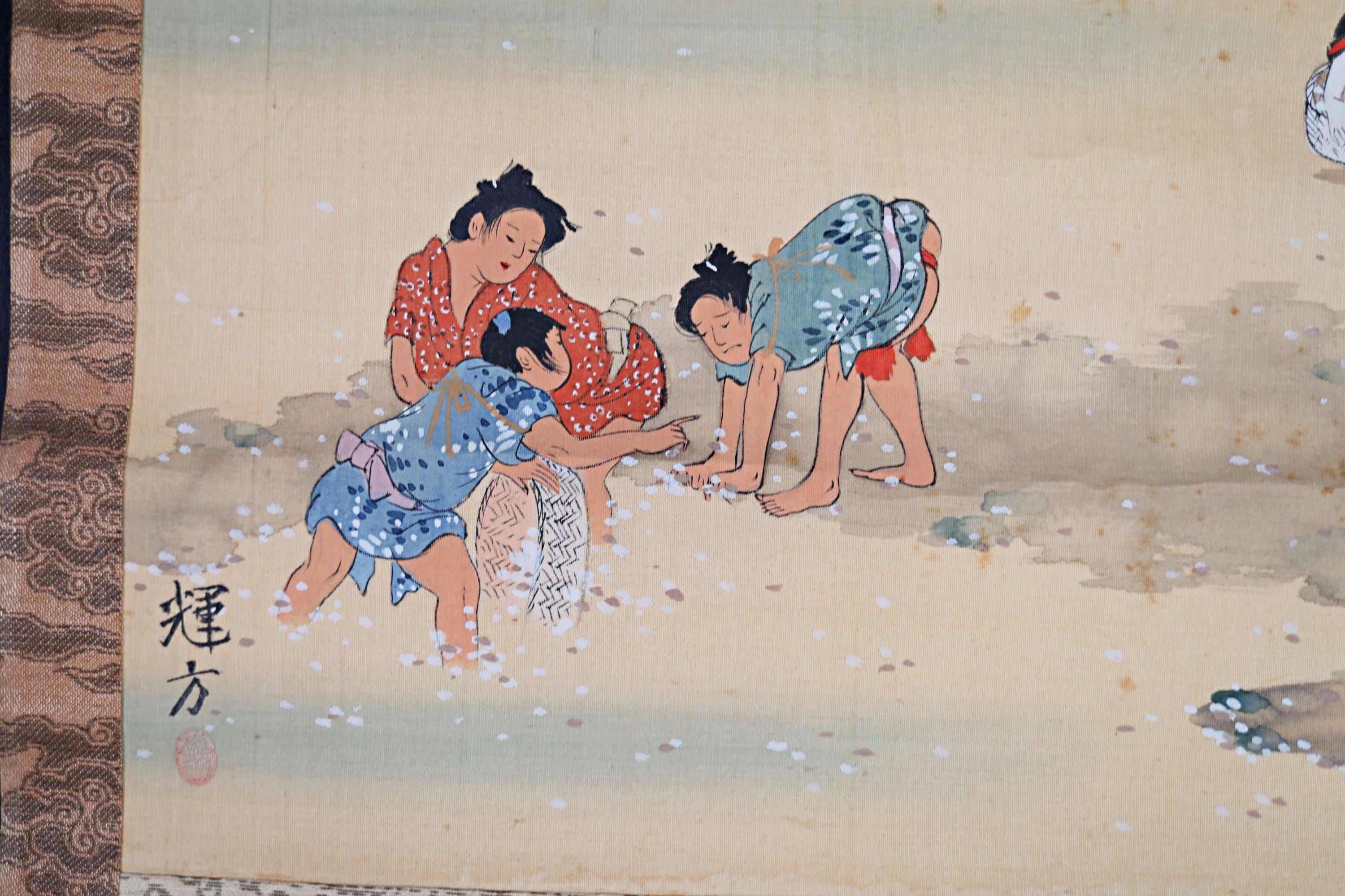 掛け軸 - 日本のアンティーク、母と子、明治時代の掛軸 - Etsy 日本