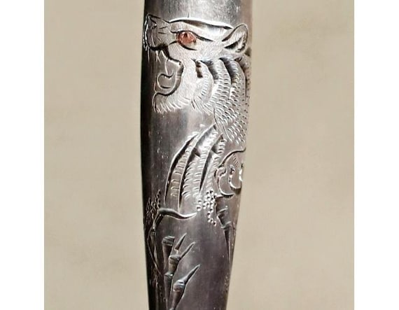 アンティーク スターリングシルバー キセル タバコパイプ：彫刻された