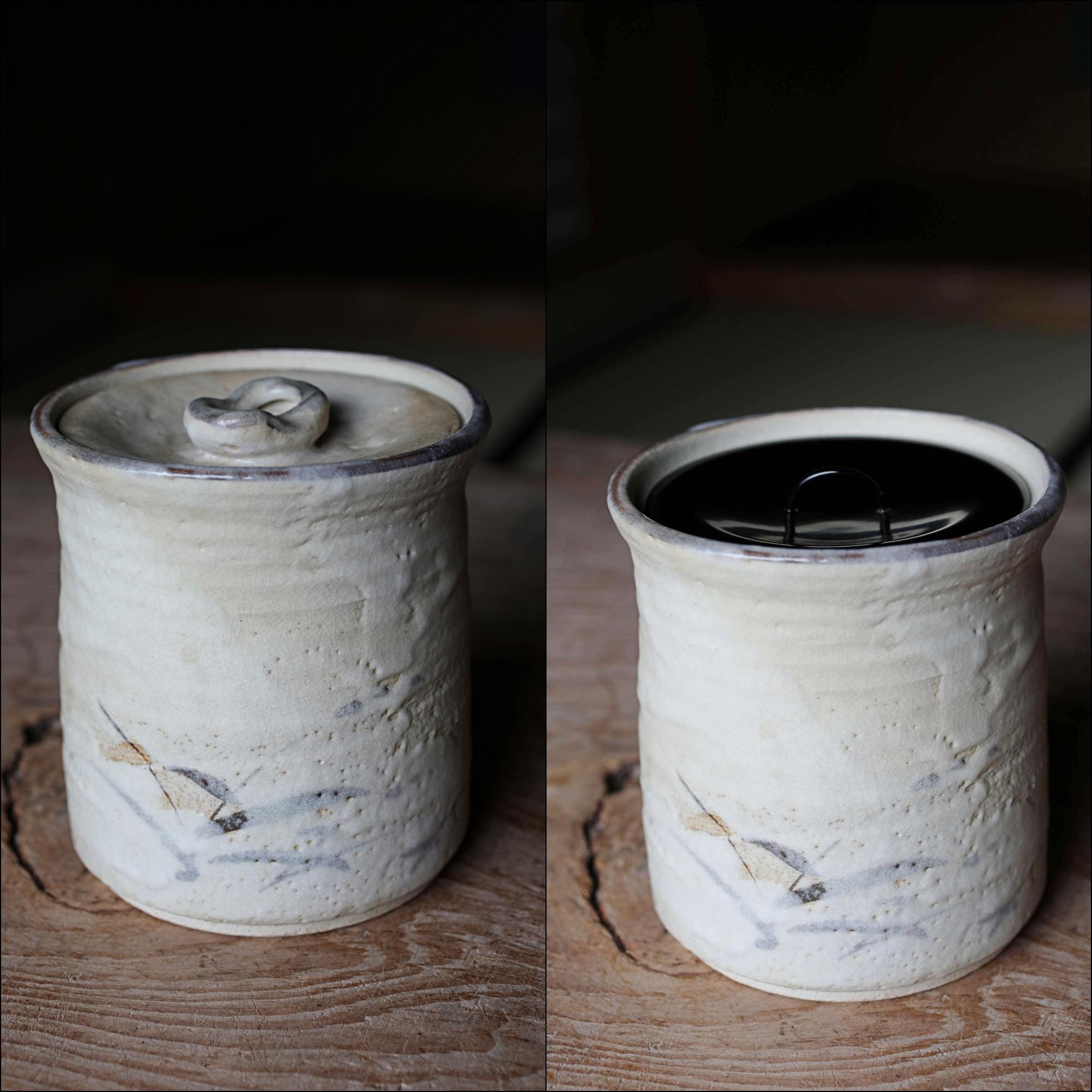 Vintage Japanese Mizusashi Jar: Shino Ceramic Tea Ceremony Vessel