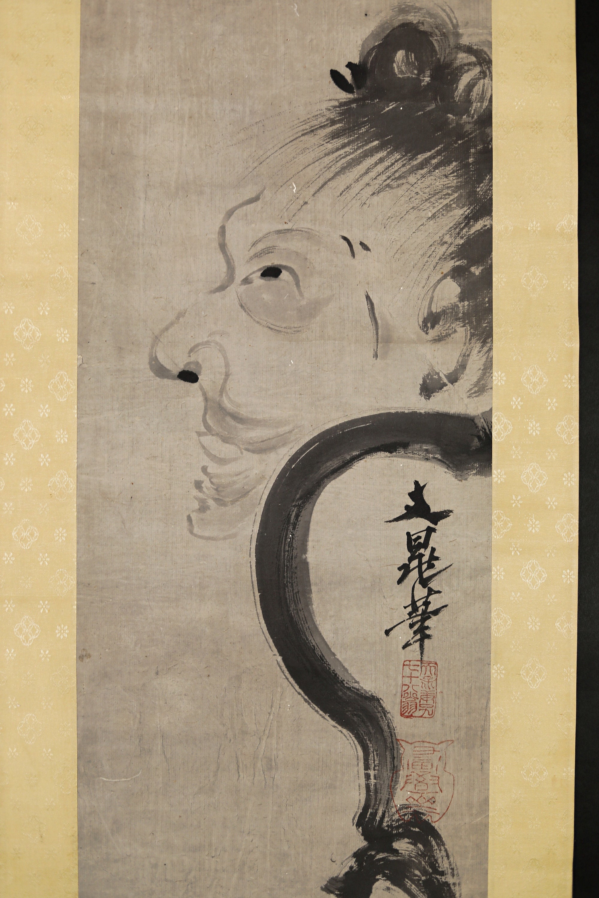 Pair of Japanese Antique Ink Painting Scroll Zen Monks 谷