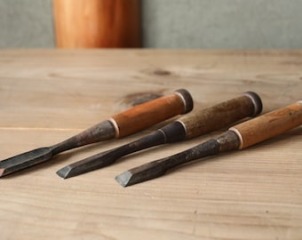 Vintage Japanese Carpenter Chisels, Set of 3, Wood Carving Tools