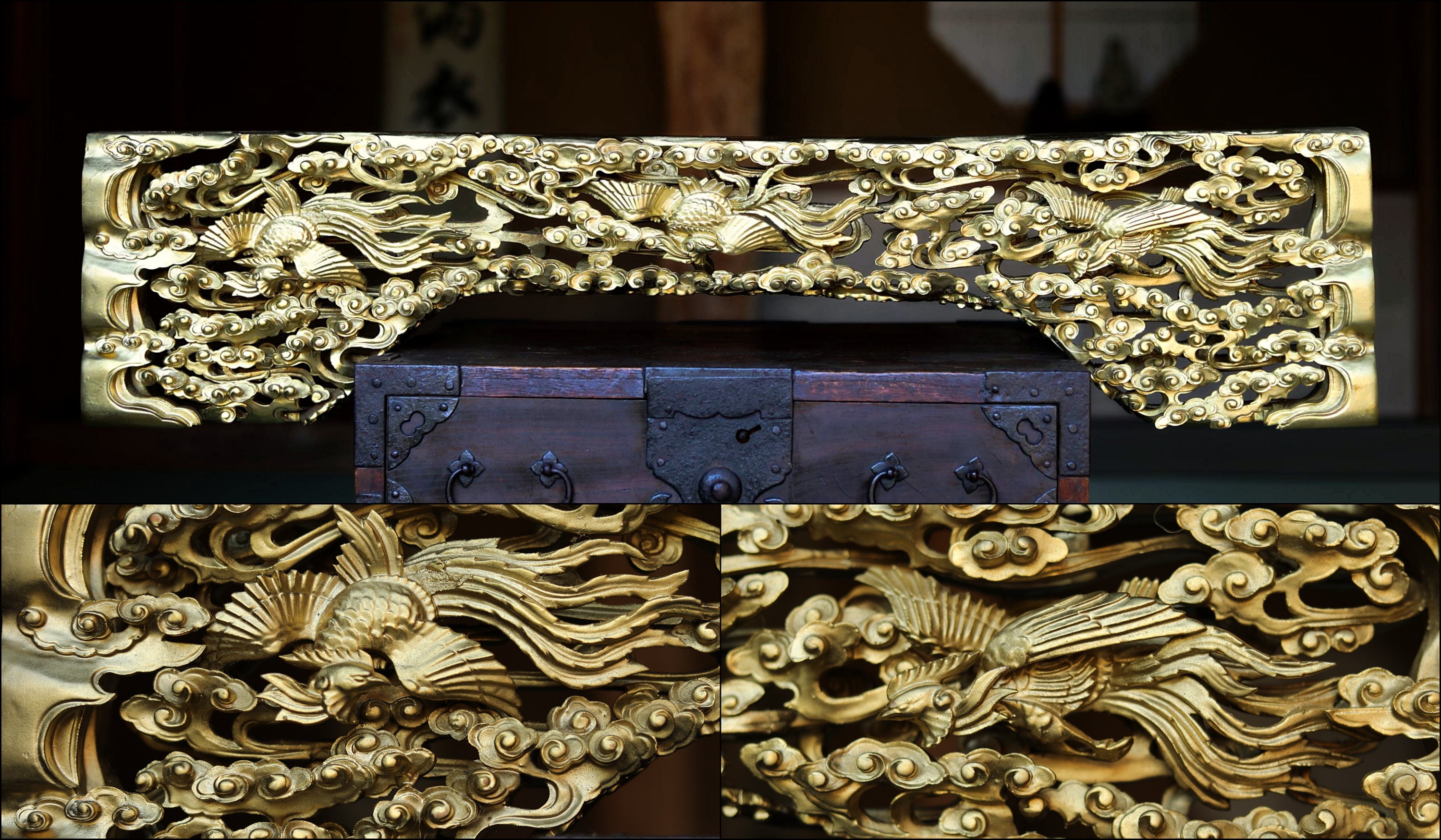 Japanese Vintage Art Sculpture Handmade Wood Carving Gold Japanese Vintage Art Sculpture Handmade Wood Carving Gold