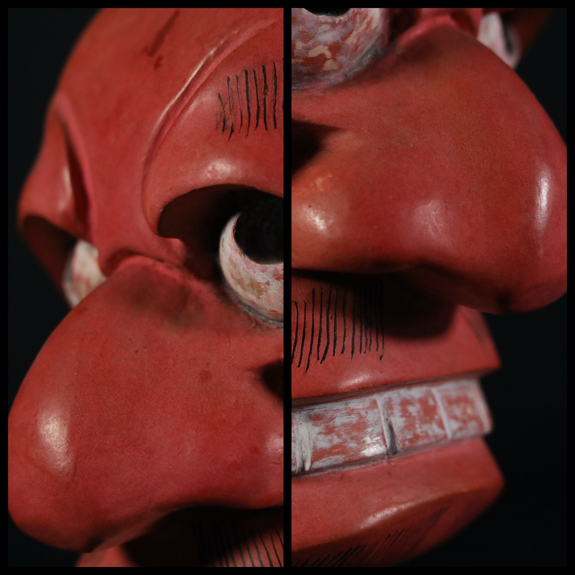 Japanese Antique Noh Mask Red Demon 武悪BUAKU Wood Carving Japanese Antique Noh Mask Red Demon 武悪BUAKU Wood Carving