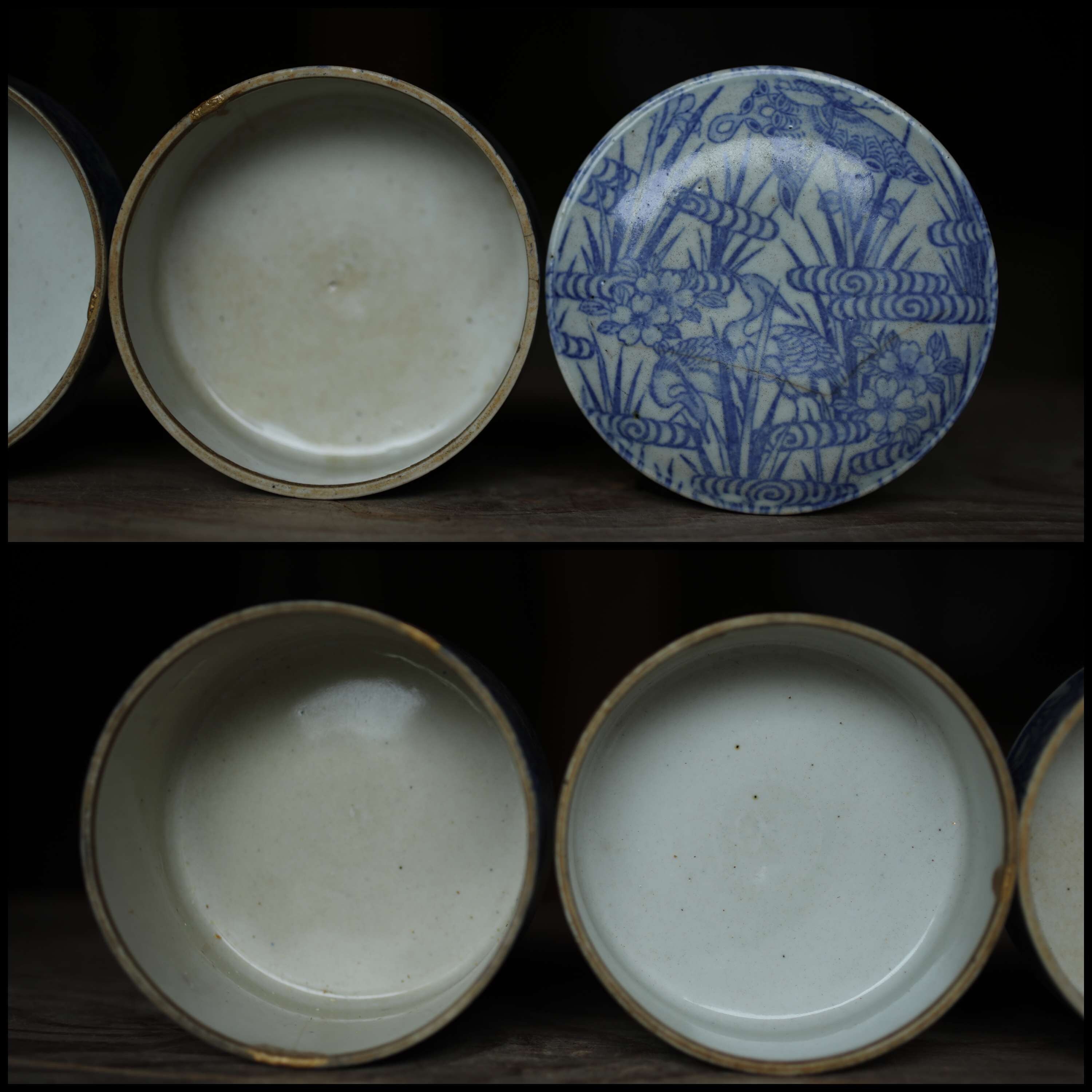Japanese Antique 1900s Imari Porcelain Kintsugi Jūbako Blue Japanese Antique 1900s Imari Porcelain Kintsugi Jūbako Blue