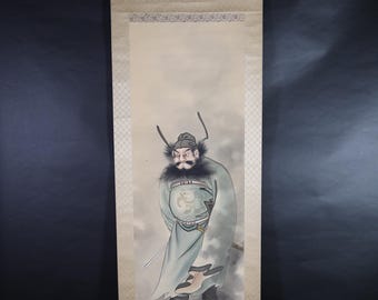 ヴィンテージの日本の掛け軸、鍾馗の中国の神画、魔除けのアート