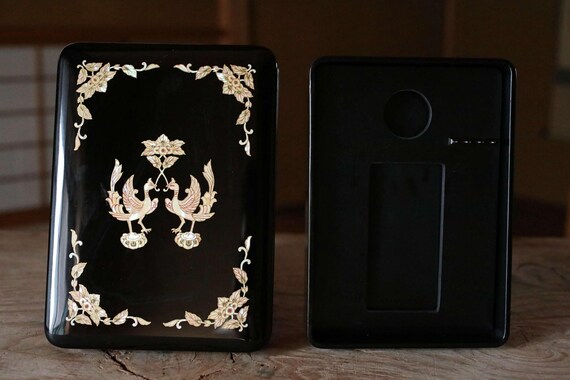 Lacquer Urushi- Vintage Japanese Calligraphy Set: Suzuri-bako Box
