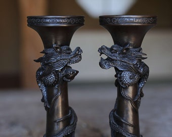 アンティーク 日本製 青銅製 龍燭台 ペア 明治/大正時代 - Etsy 日本