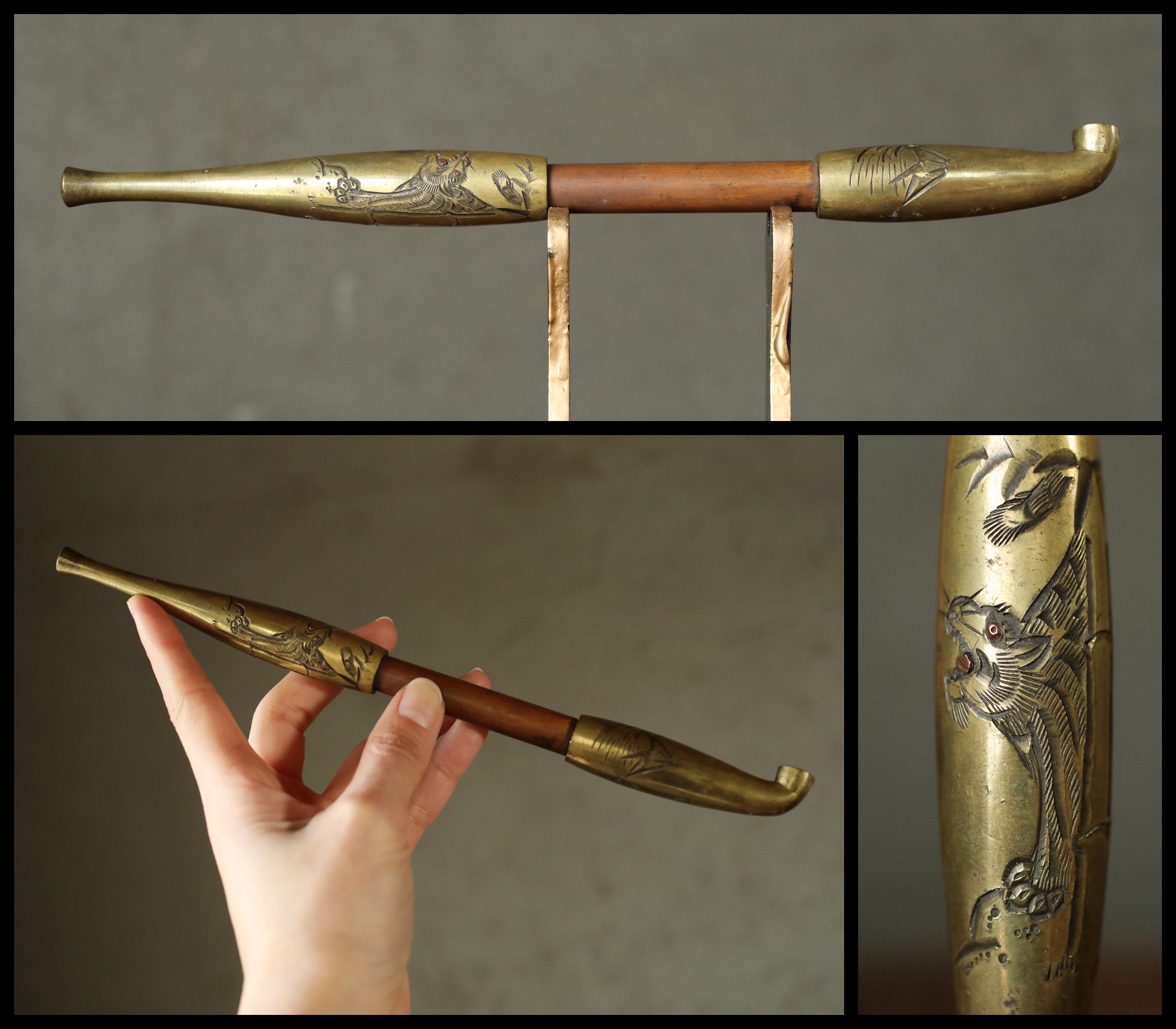 Japanese Antique 1910s Tobacco Smoking Pipe Copper With Japanese Antique 1910s Tobacco Smoking Pipe Copper With