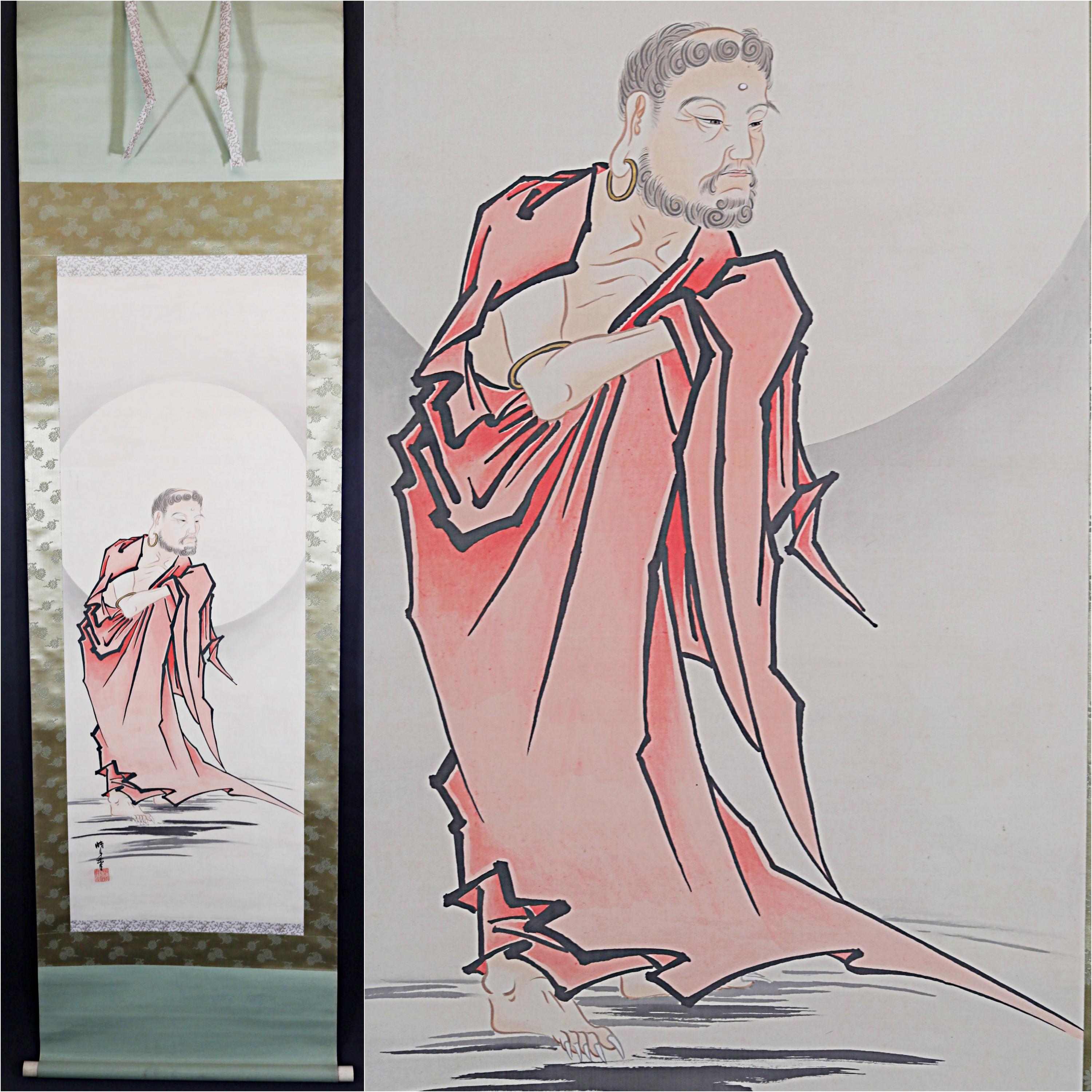 掛軸画 - 日本の禅仏教だるま掛け軸、永井暁月銘、箱付き - Etsy 日本