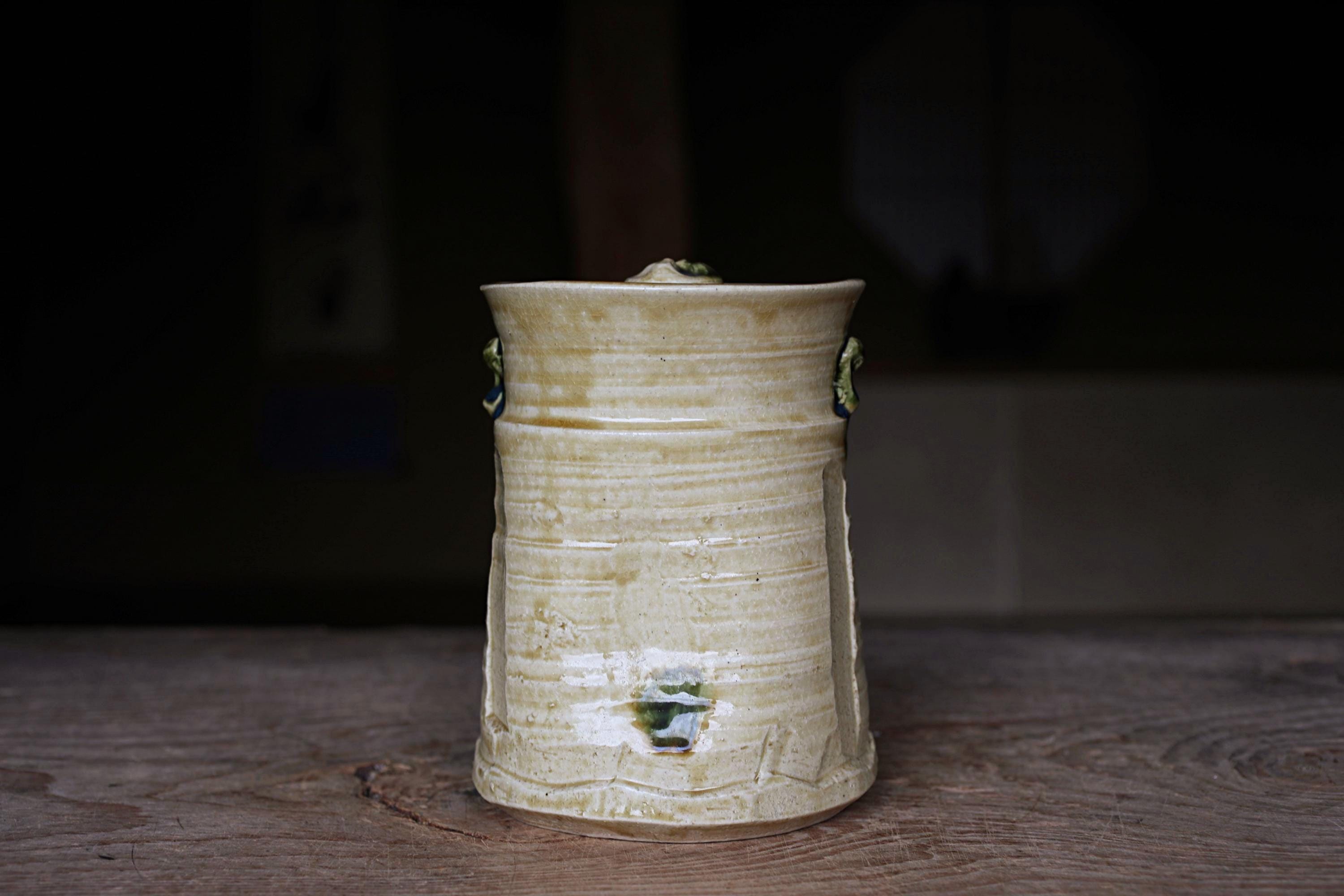 銘入り蓋付き黄瀬戸水指壺（ヴィンテージ） - Etsy 日本