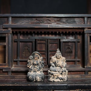 LARGE! Japanese antique 1800s Zushi Cabinet kamidana with gods dolls home shinto shrine ornament Edo craft W22.4in/W57cm