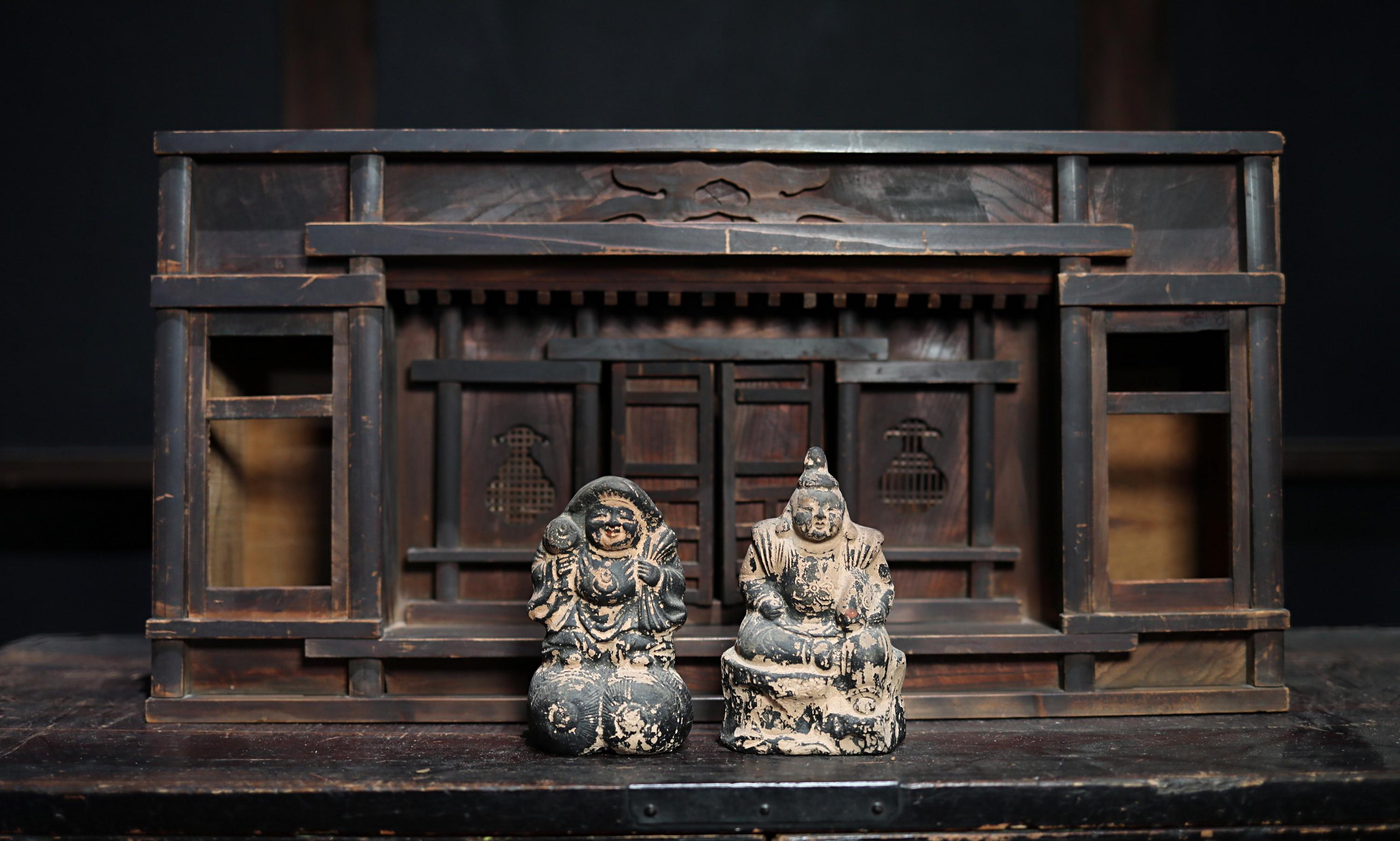 Shinto- Antique Japanese Zushi Cabinet Kamidana, Gods Dolls Shrine