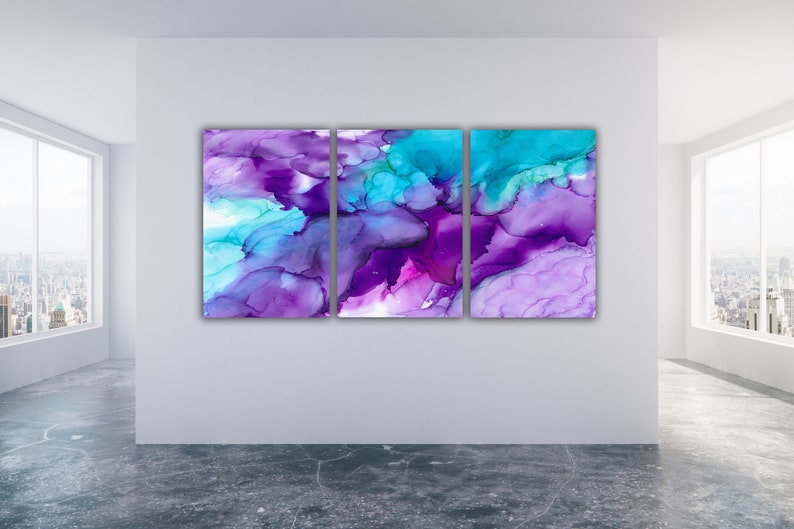 Watercolor Abstract Art Triptych Set of 3 Purple Art Prints Etsy