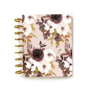 Watercolor Blooms "Plum" Disc-Bound Laminated Planner Cover- Half letter/Junior, HP Mini, HP Classic