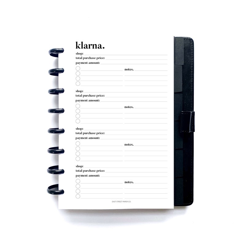 Klarna Payment Bill Tracker Printed Planner Insert - Discbound, Half Letter Junior- HP Mini, HP Classic, A5, Personal 