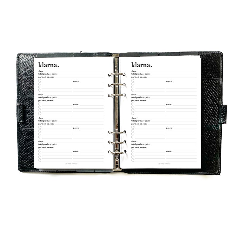 Klarna Payment Bill Tracker Printed Planner Insert - A5, A5 Wide, Personal, A6, B6, Pocket 