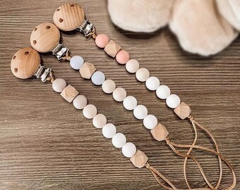 HEALLILY 10PCS Wood Pacifier Clips Teething Grasping Toy Suspender Clips Charm Making Pacifier Holders Bib Clips Toy Holder DIY Wood Teether Toys