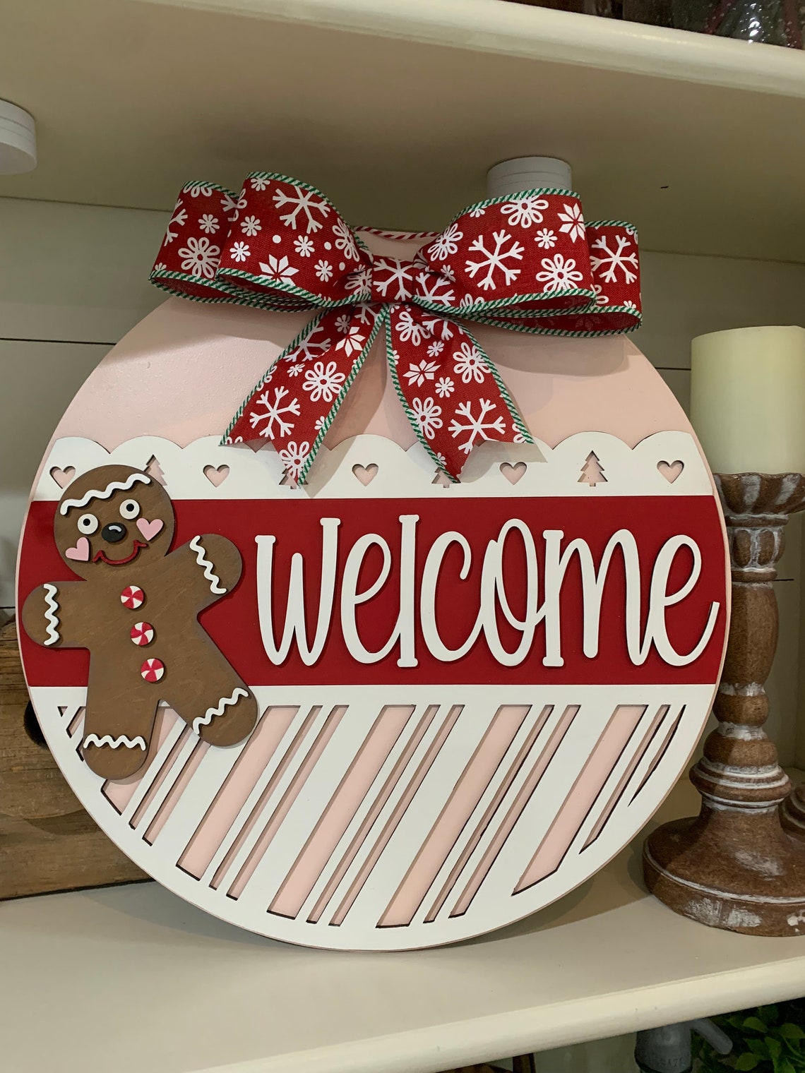 Gingerbread Cookie Christmas Welcome Wood Door Hanger - Etsy
