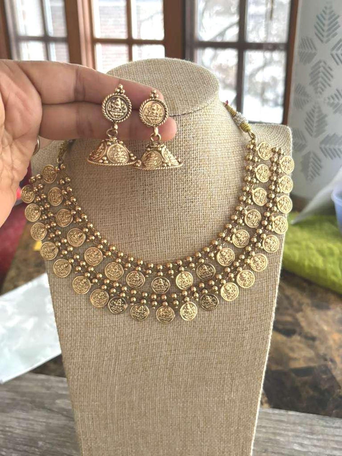 Kasu Malai Coin Necklace Set | Temple Jewelry, Jhumkas - Etsy