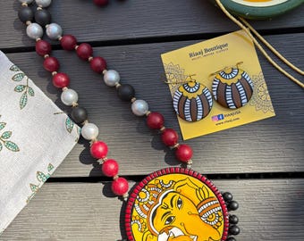 Stunning Ganesha earthy  Terracotta Necklace| Ethnic ecofriendly| Indian jewellery| Clay jewelry | Terracotta jewelry set | temple  jewelry