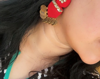 Fabric Statement earrings with Kundan embellishments handmade  : Indian handmade Jewelry