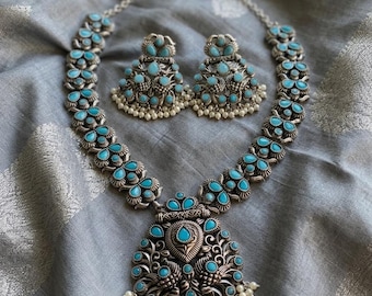 Oxidized German Silver Necklace Set: Ethnic Indian Jewelry