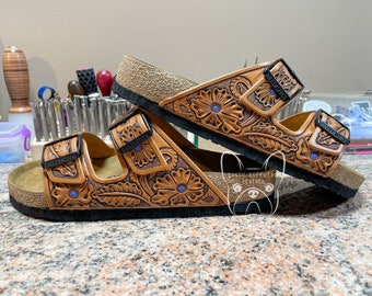 tooled leather birkenstocks