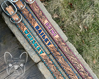 Tooled Leather Dog Collar - Etsy