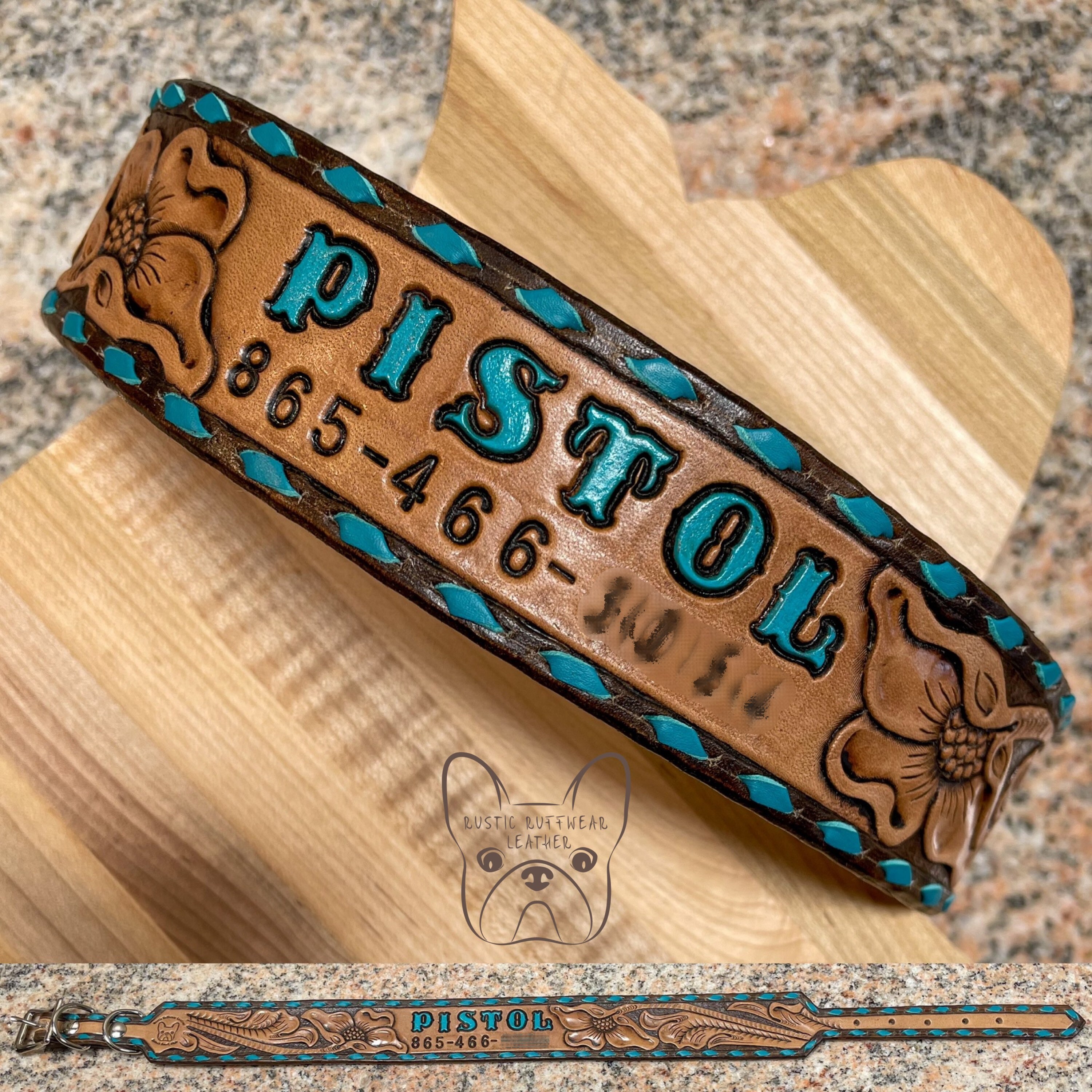 tooled leather dog collar