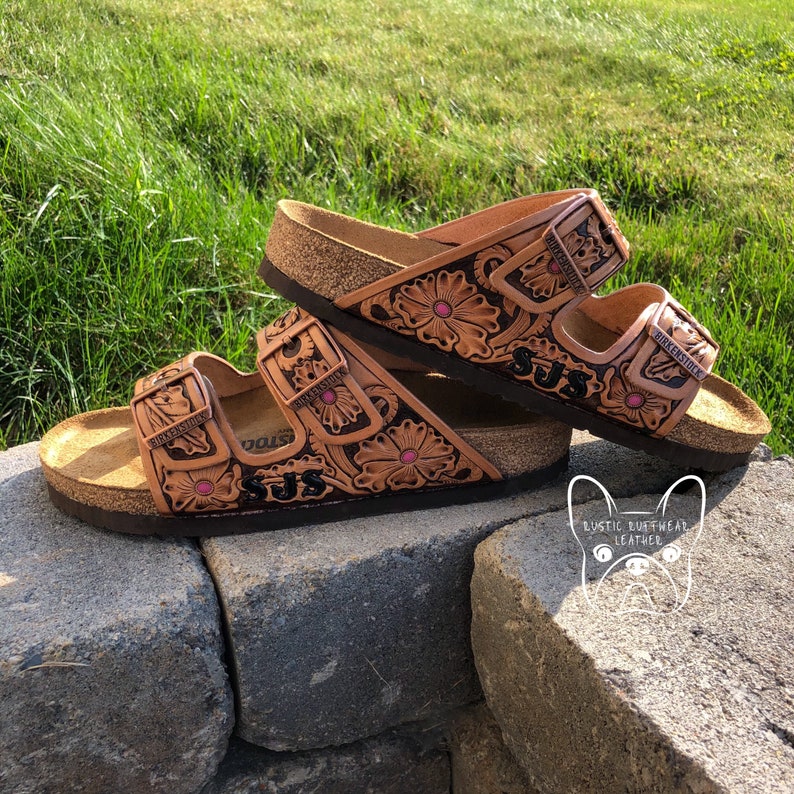 Custom Floral Hand Tooled Leather Birkenstock Sandals with Etsy