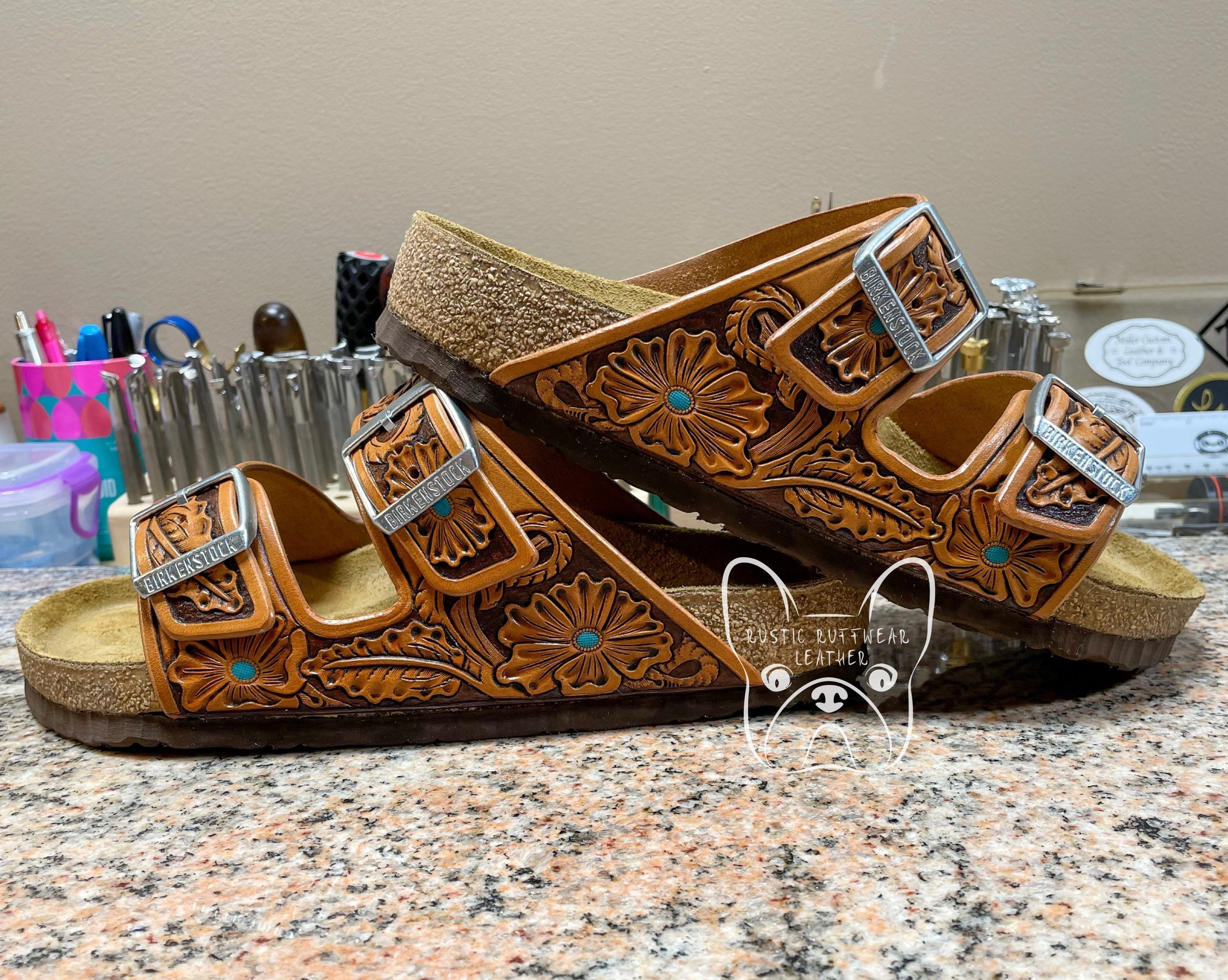 Custom Tooled Leather Birkenstock Sandals - Send in Your Shoes