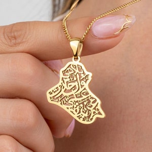 Collier carte de l'Irak avec calligraphie arabe (OR 18 carats/ARGENT)