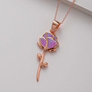 Dainty rose necklace, Rose pendant, Rose Gold flower pendant, opal rose shaped, floral necklace