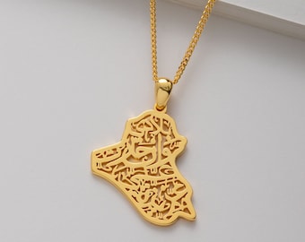 Iraq Map Necklace with Arabic Calligraphy (18K GOLD / SILVER)